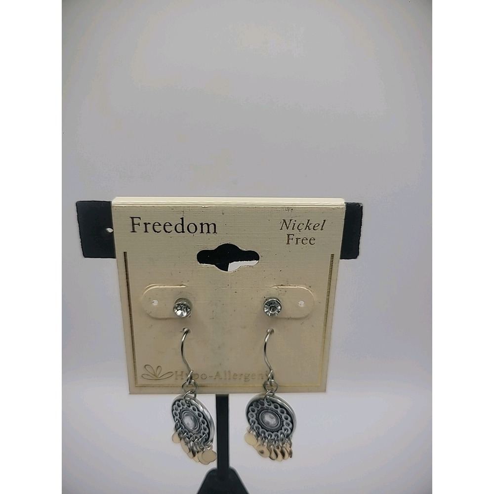 New Earrings Pierced Hook Two Pair Set Silver Tone Nickel Free Hypo-Allergenic
